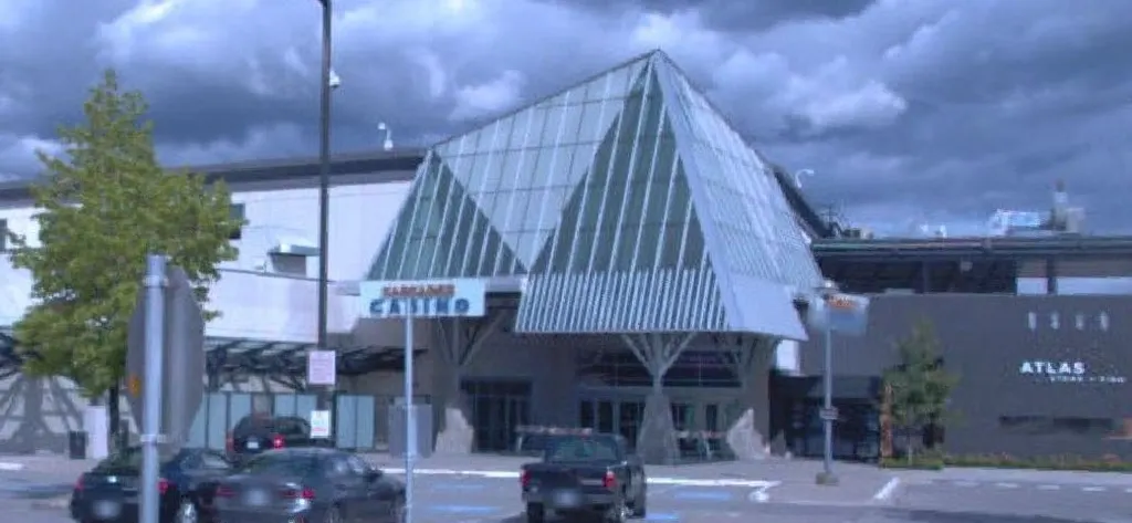 The glass entrance of Cascades Casino Langley — Cascades Casino Langley