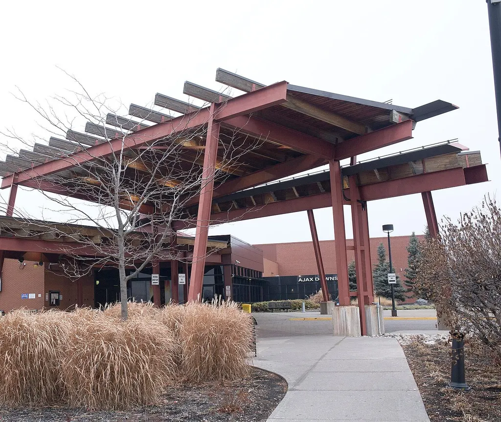 The cantilevered entrance canopy of Casino Ajax in Ajax, Ontario — Casino Ajax