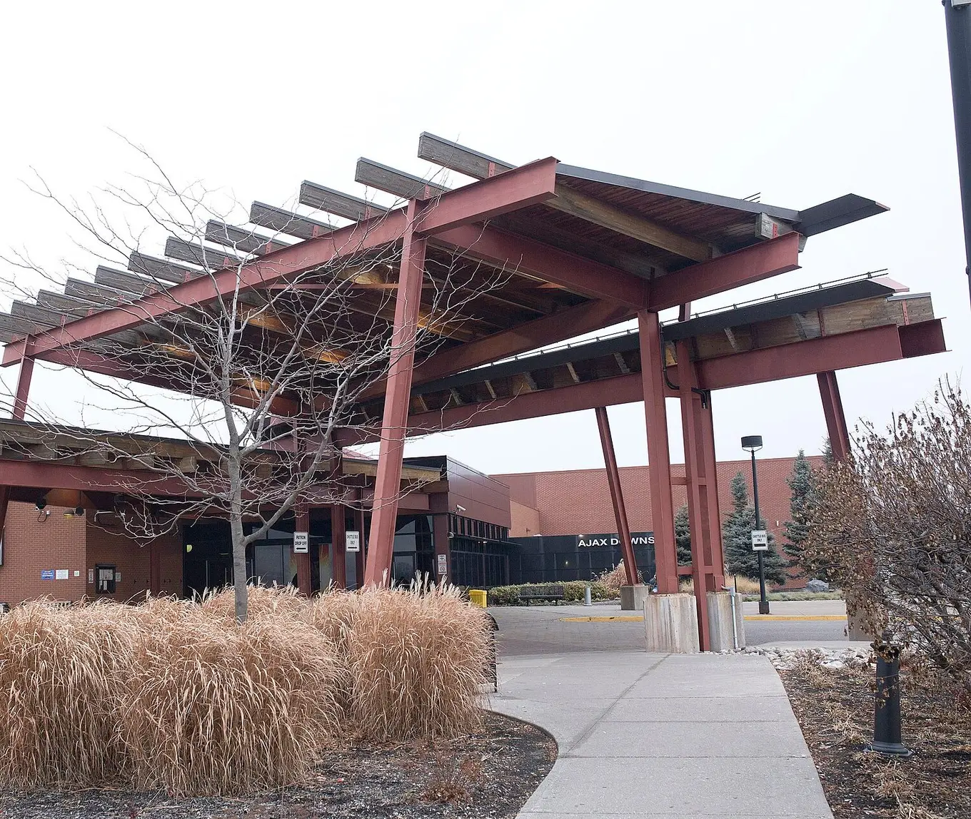 The cantilevered entrance canopy of Casino Ajax in Ajax, Ontario — Casino Ajax