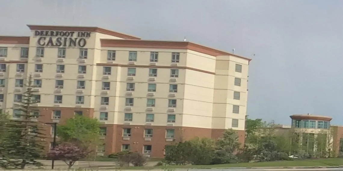 The Deerfoot Inn & Casino hotel tower seen from the road — Deerfoot Inn & Casino