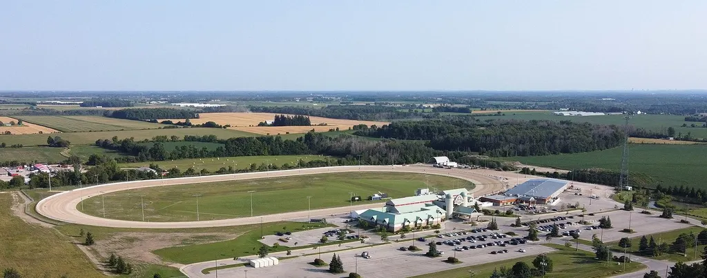 Aerial view of the Grand River racetrack and Elements Casino in Elora, Ontario — Elements Casino Grand River