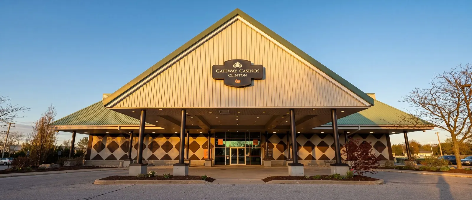 Gateway Casinos Clinton entrance under its gabled roof — Gateway Casinos Clinton