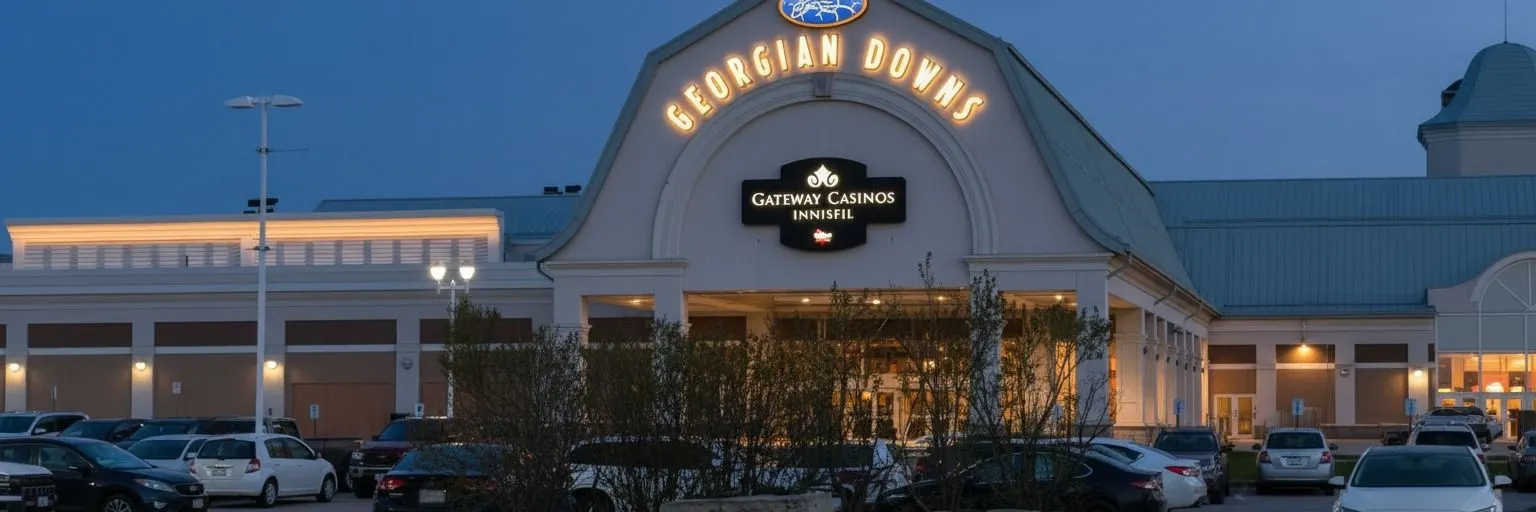 Gateway Casinos Innisfil at Georgian Downs, at dusk — Gateway Casinos Innisfil