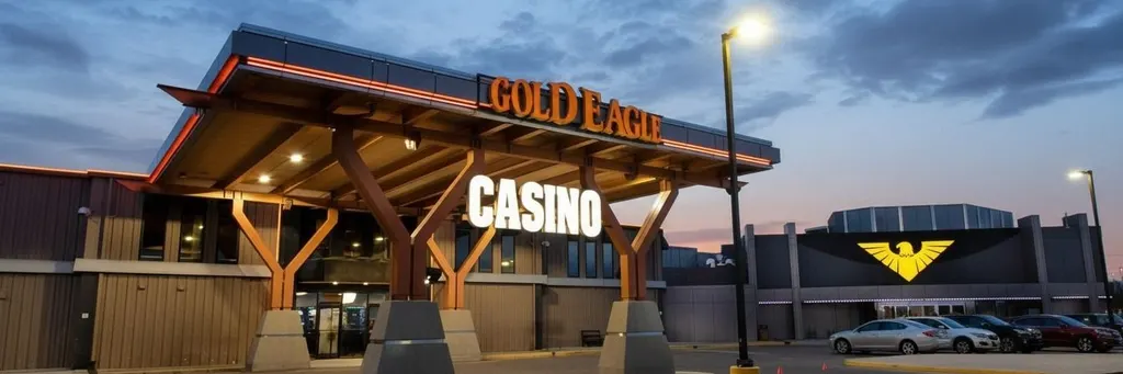 Gold Eagle Casino entrance at dusk — Gold Eagle Casino
