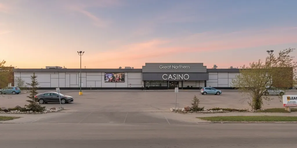 Great Northern Casino across its parking lot at dusk — Great Northern Casino