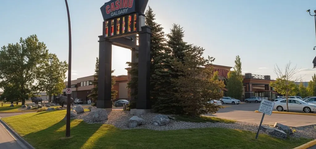 Roadside sign with the former Casino Calgary name — PURE Casino Calgary