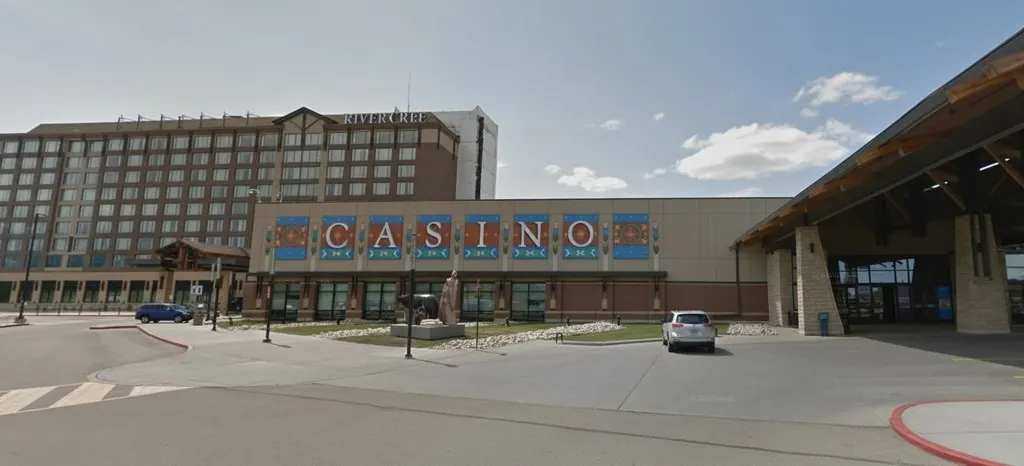River Cree casino facade with the hotel tower — River Cree Resort & Casino